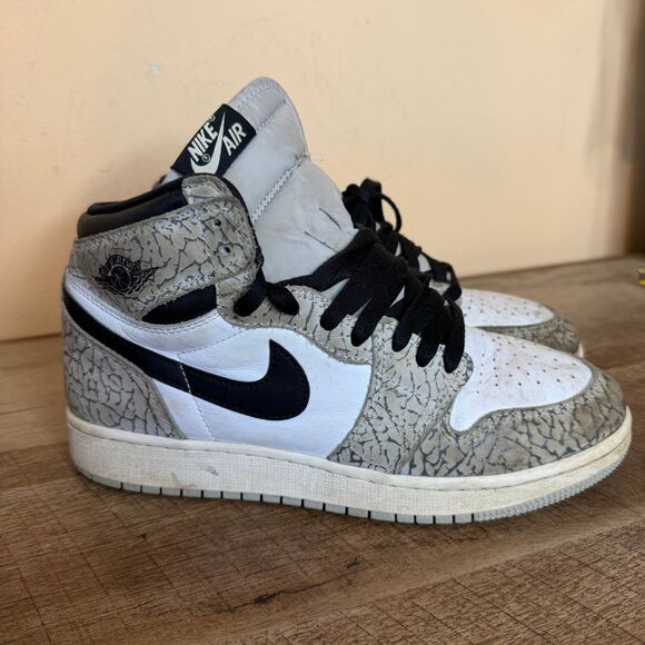 Jordan Other - Nike Air Jordan 1 Retro OG High White Cement Elephant Print boys Shoes Sz 7Y